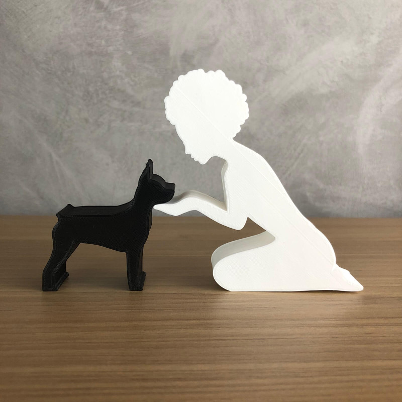 Girl and her Pinscher - afro hair 3D Baskı Modeli .c4d .max .obj .3ds .fbx .stl .blend