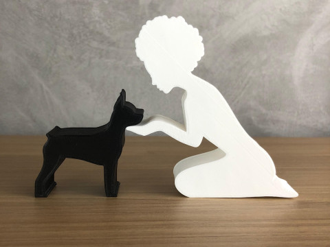 Girl and her Pinscher - afro hair Modelo de Impressão 3D