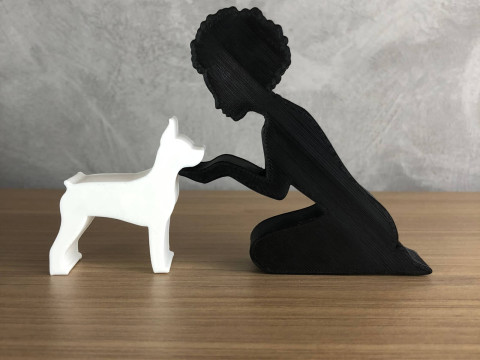 Girl and her Pinscher - afro hair 3D Baskı Modeli