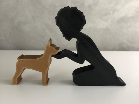 Girl and her Pinscher - afro hair 3D Baskı Modeli