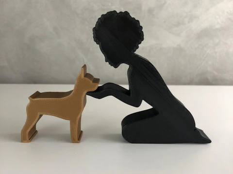 Girl and her Pinscher - afro hair 3D Print Model