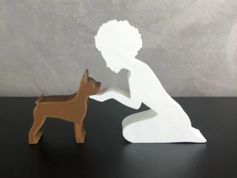 Girl and her Pinscher - afro hair 3D Print Model