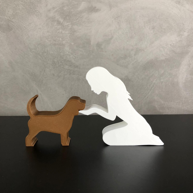 Girl and her Beagle - straight hair Modelo de Impressão 3D .c4d .max .obj .3ds .fbx .stl .blend 