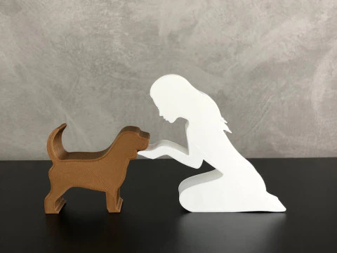 Menina e seu Beagle - cabelo liso Modelo de Impressão 3D