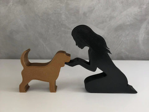 Girl and her Beagle - straight hair 3D Print Model