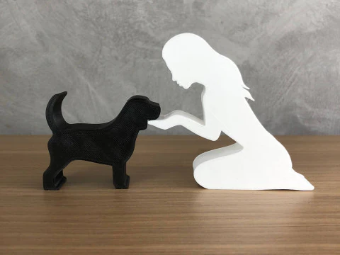 Girl and her Beagle - straight hair 3D Print Model
