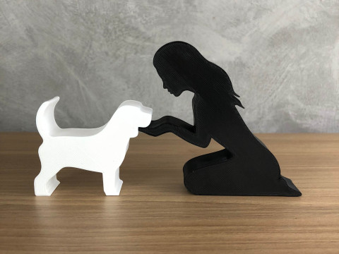 Girl and her Beagle - straight hair Modelo de Impressão 3D