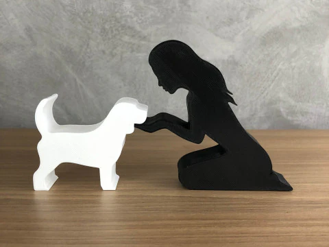 Girl and her Beagle - straight hair 3D Print Model