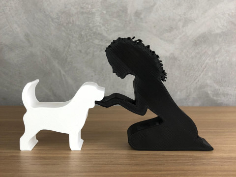 Girl and her Beagle - wavy hair Modèles 3D en vedette