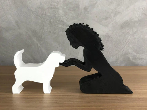 Girl and her Beagle - wavy hair 3D Print Model