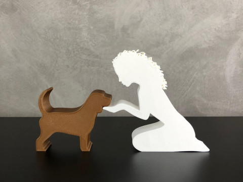 Girl and her Beagle - wavy hair 3D प्रिंट मॉडल