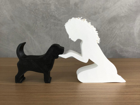 Girl and her Beagle - wavy hair 3D प्रिंट मॉडल