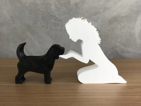 Girl and her Beagle - wavy hair 3D Print Model