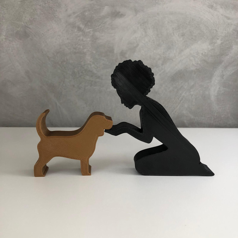 Girl and her Beagle - afro hair 3D Print Model .c4d .max .obj .3ds .fbx .stl .blend 