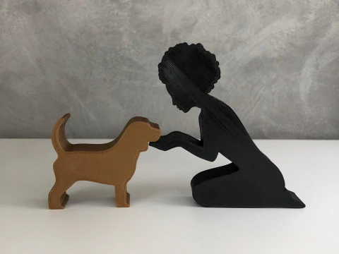 Girl and her Beagle - afro hair 3D Print Model