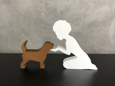 Girl and her Beagle - afro hair 3D Print Model