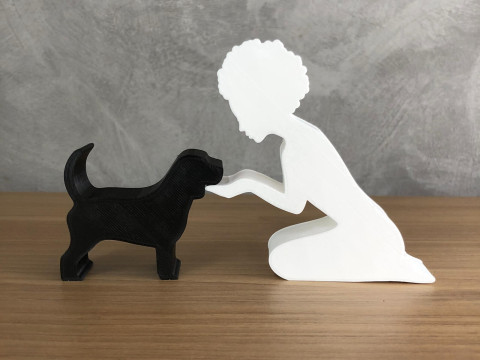 Girl and her Beagle - afro hair 3D Print Model