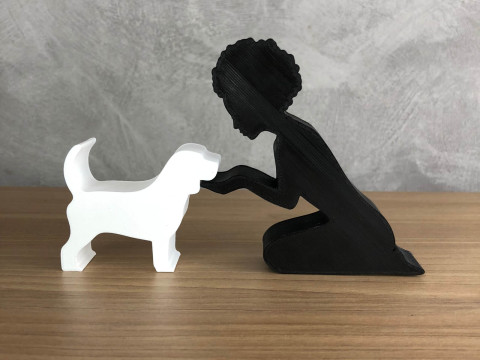 Girl and her Beagle - afro hair 3D Print Model