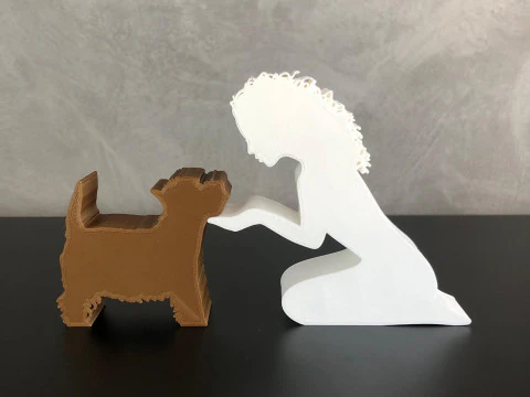 Girl and her Yorkshire - wavy hair 3D Print Model