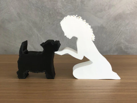 Girl and her Yorkshire - wavy hair 3D Print Model