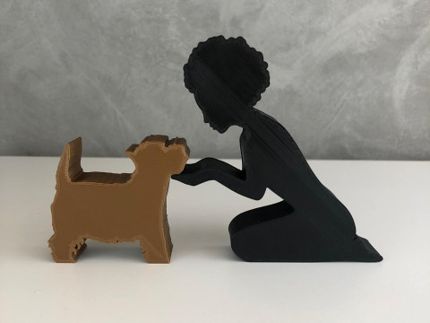 Girl and her Yorkshire - afro hair 3D Baskı Modeli
