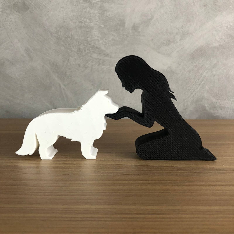 Girl and her Border Collie - straight hair Modelo de Impressão 3D .c4d .max .obj .3ds .fbx .stl .blend
