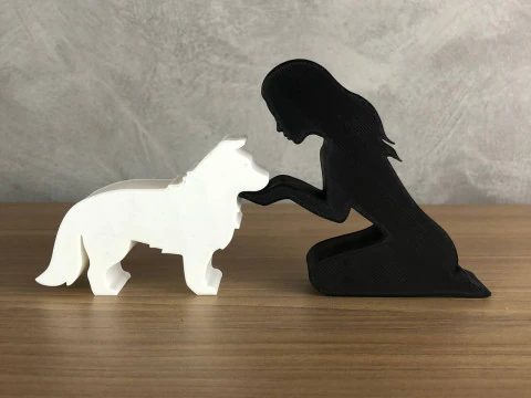 Girl and her Border Collie - straight hair 3D Print Model