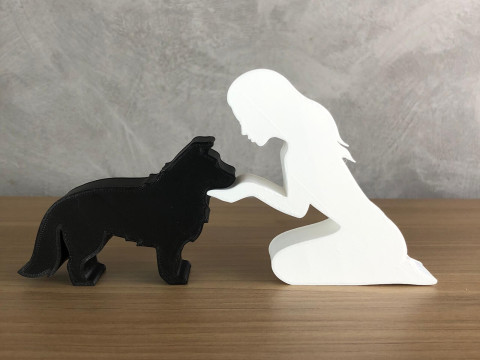 Girl and her Border Collie - straight hair 3D Print Model