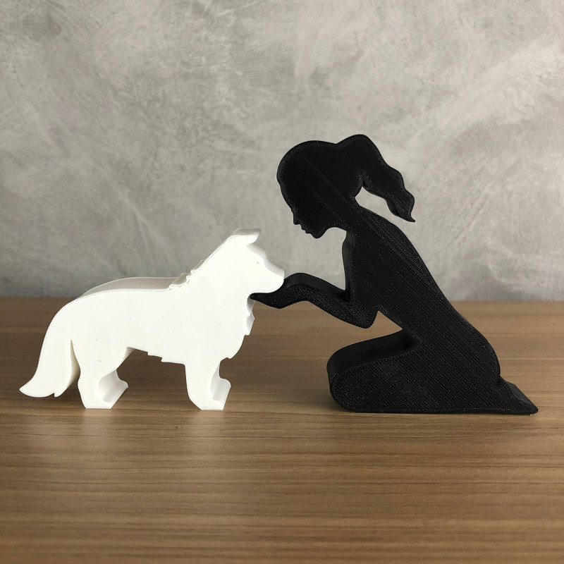 Girl and her Border Collie - tied hair 3D Print Model .c4d .max .obj .3ds .fbx .stl .blend 