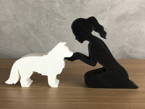 Girl and her Border Collie - tied hair 3Dプリントモデル