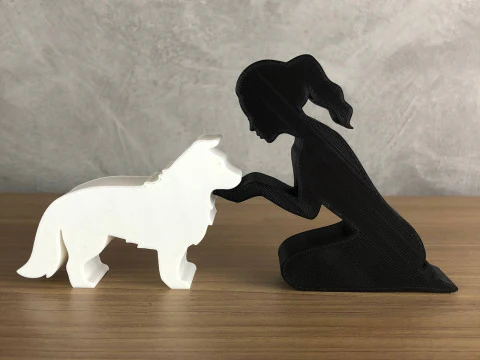 M&auml;dchen und ihr Border Collie &ndash; zusammengebundene Haare 3D Druckmodell