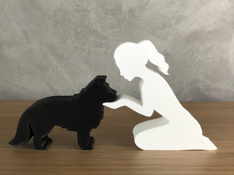 Girl and her Border Collie - tied hair 3D Print Model