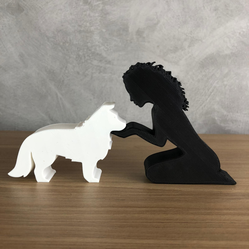 Girl and her Border Collie - wavy hair 3D प्रिंट मॉडल .c4d .max .obj .3ds .fbx .stl .blend 