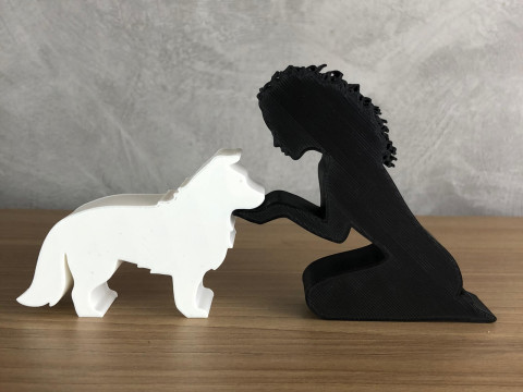 Girl and her Border Collie - wavy hair 3Dプリントモデル