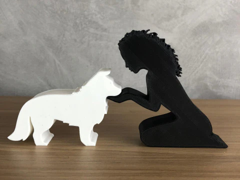 Ragazza e il suo Border Collie - capelli ondulati Modello di stampa 3D