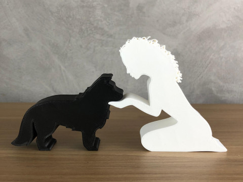 Girl and her Border Collie - wavy hair 3D प्रिंट मॉडल