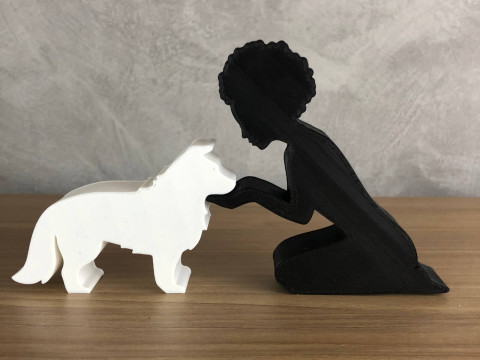 Girl and her Border Collie - afro hair 3D प्रिंट मॉडल