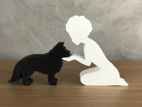 Girl and her Border Collie - afro hair Modelo de Impressão 3D