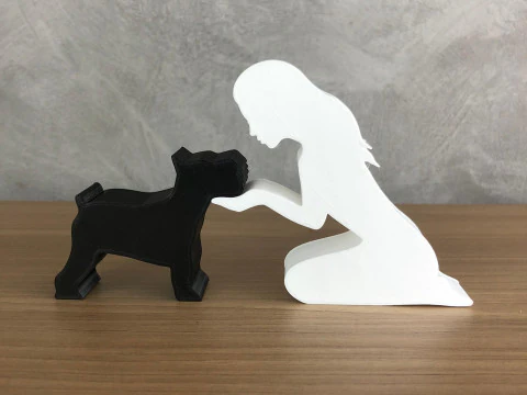 Girl and her Schnauzer - straight hair 3D Print Model