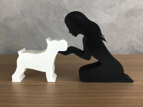 Girl and her Schnauzer - straight hair 3D Print Model