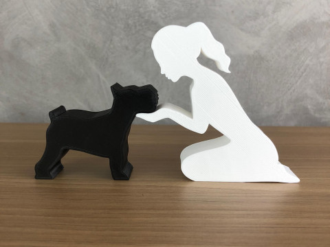 Girl and her Schnauzer - tied hair 3D 프린트 모델