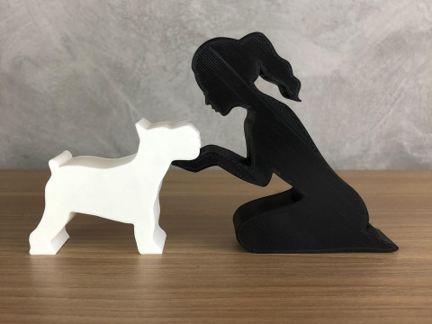 Girl and her Schnauzer - tied hair Modèles 3D en vedette