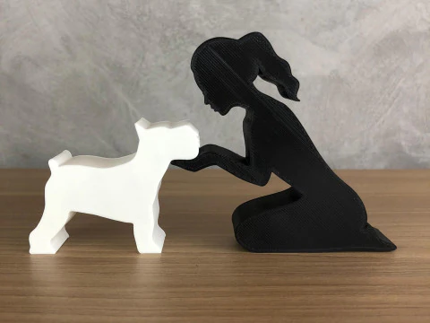 Girl and her Schnauzer - tied hair 3D Print Model