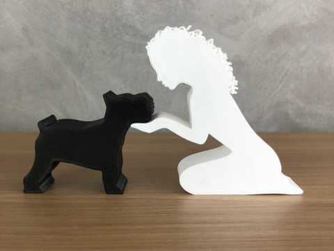 Girl and her Schnauzer - wavy hair 3D 프린트 모델