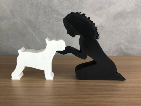 Girl and her Schnauzer - wavy hair Model Cetak 3D