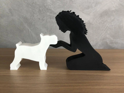 Girl and her Schnauzer - wavy hair 3D Print Model