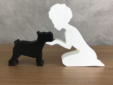 Girl and her Schnauzer - afro hair 3Dプリントモデル