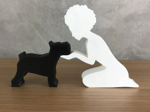 Ragazza e il suo Schnauzer - capelli afro Modello di stampa 3D