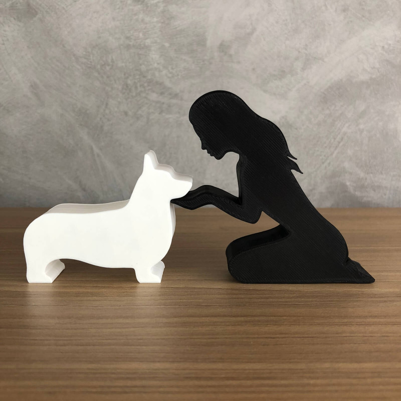 Girl and her Corgi - straight hair Modelo de impresión 3D .c4d .max .obj .3ds .fbx .stl .blend 