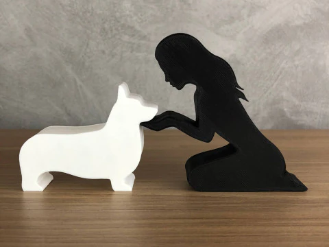 Girl and her Corgi - straight hair 3D Print Model